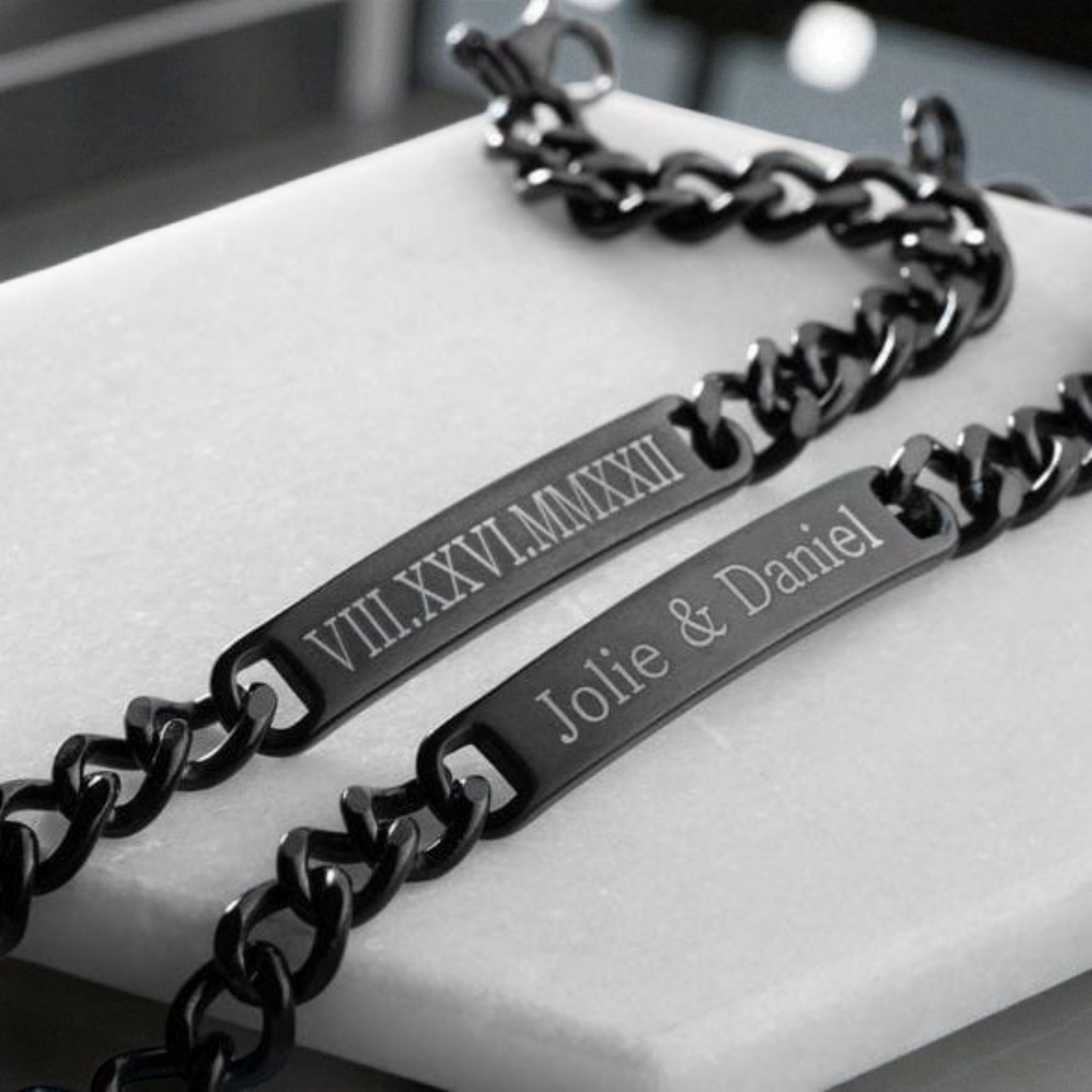 Couple Customized Cuban ID Bracelet – Silver | Black | Golden