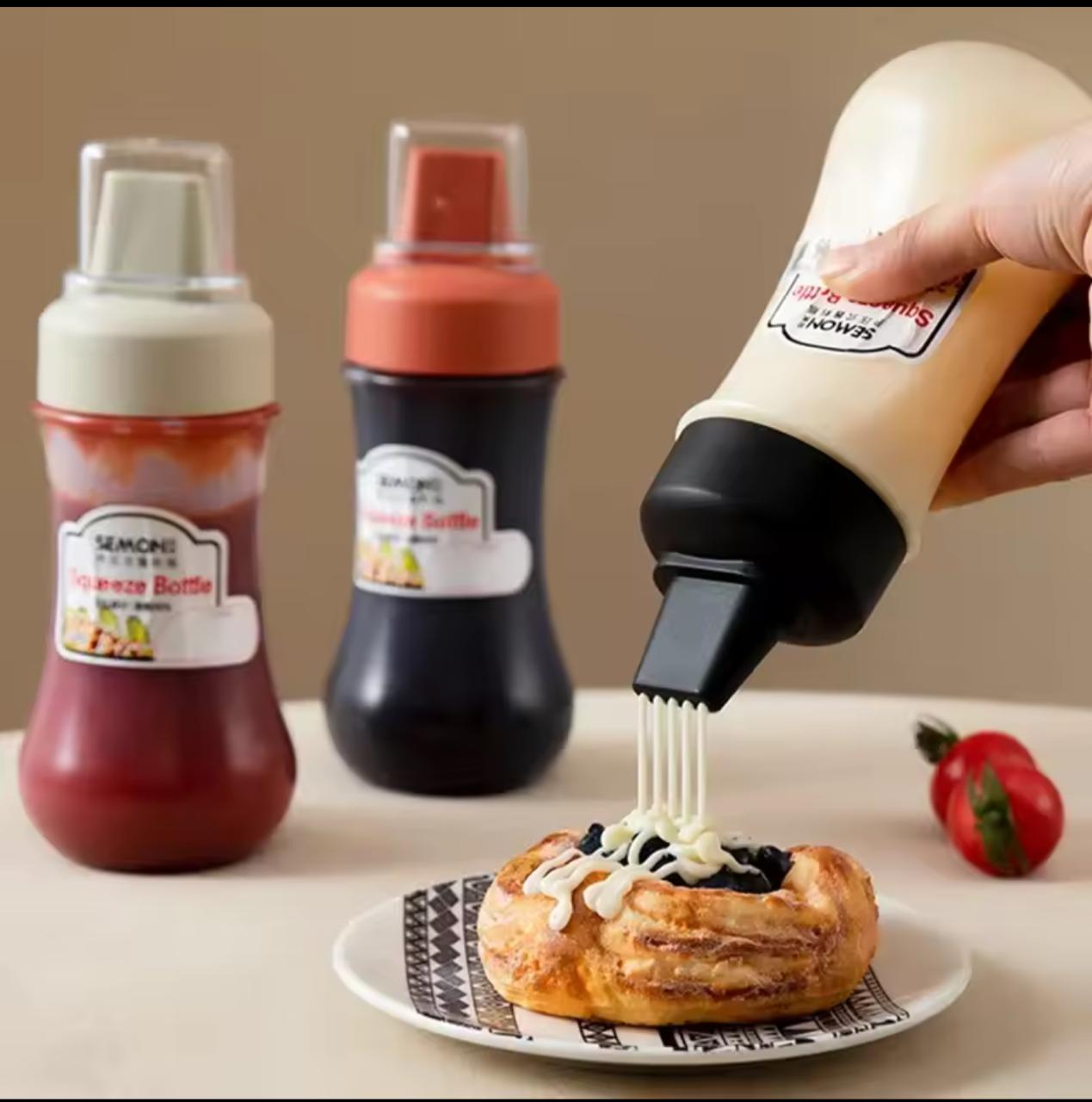 5-Hole Squeeze Sauce Bottle (Pack of 3) – Multi-Nozzle Dispenser