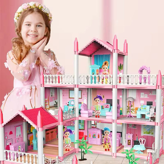 🏰 Kids Dream Doll House With Accessories Set – Furnished Pretend Play House 🎀