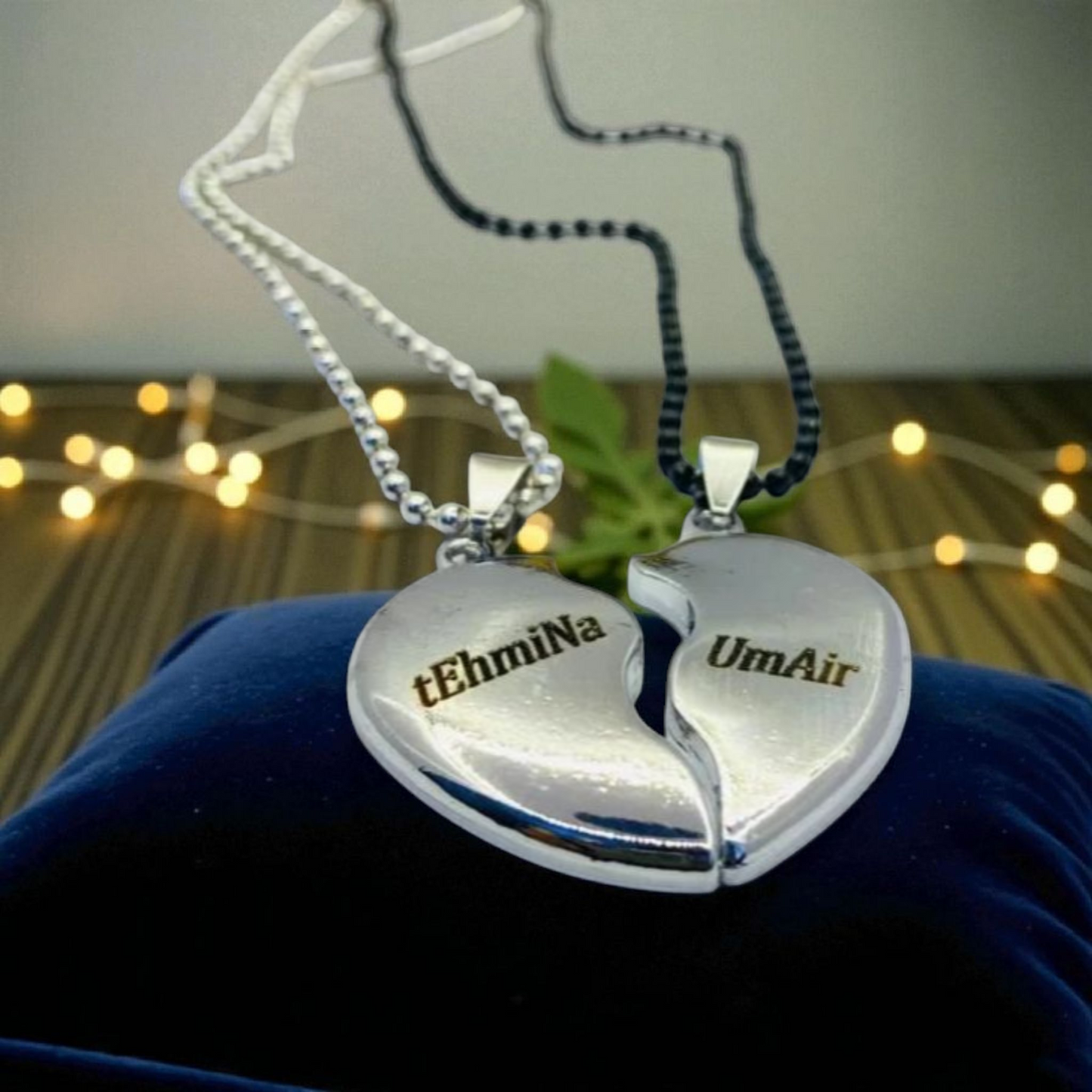 The Broken Heart Necklace – Customizable Magnetic Couple Set (Silver & Black)