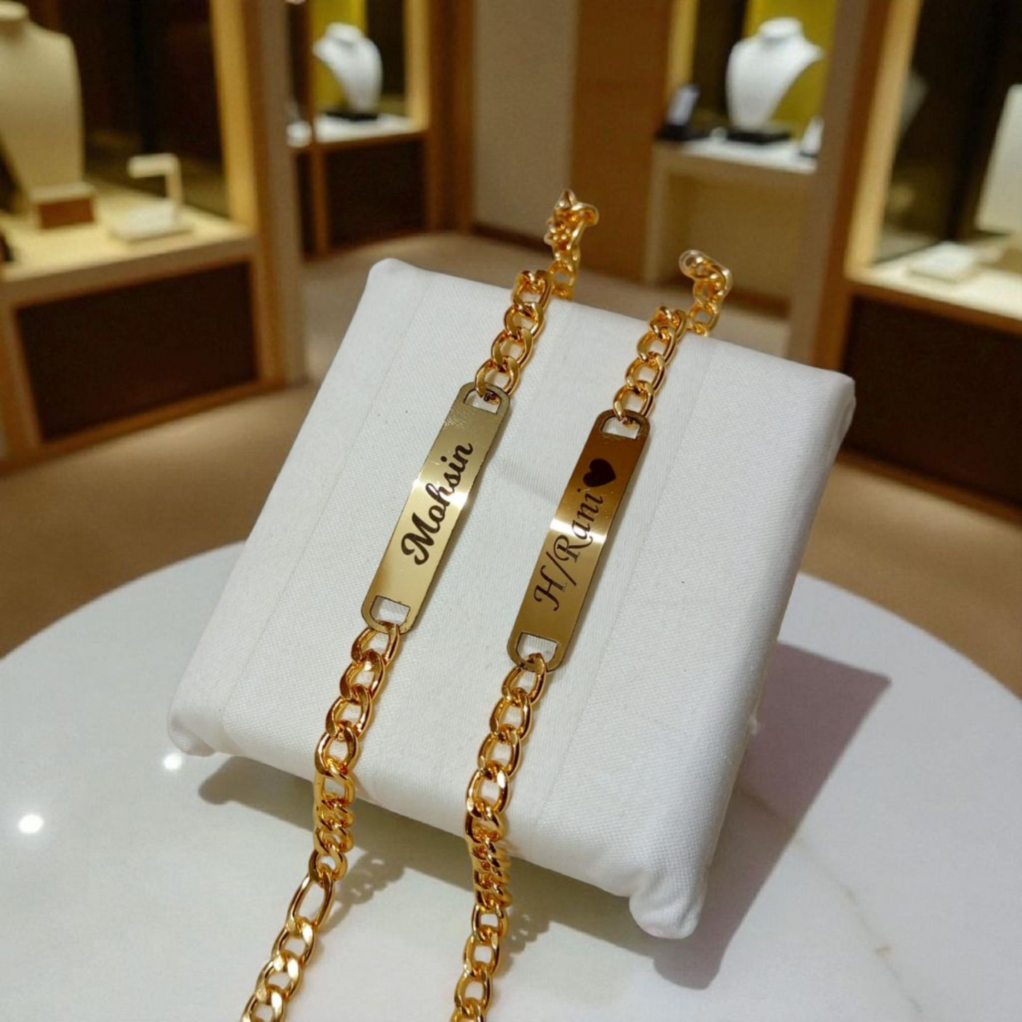 Couple Customized Cuban ID Bracelet – Silver | Black | Golden