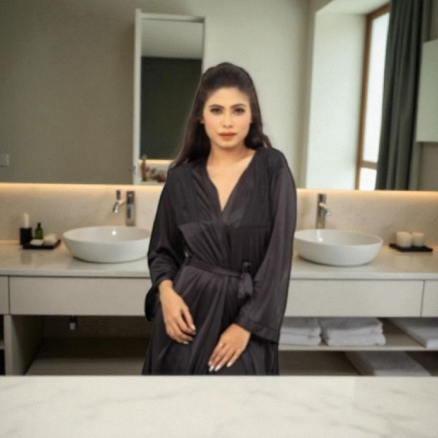 Premium Silk 2-Piece Nightwear – Black (Free Size)